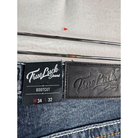 True Luck Bootcut jeans contrast‎ stitch embroidered blue Y2K grunge sz 34x32 - Picture 9 of 10